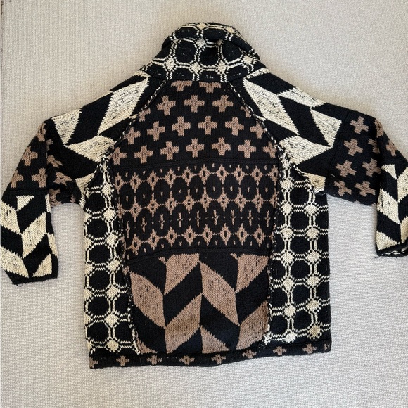 Free People Cardigan Sweater Bright & Optimistic Black Cream Brown Chunky - Picture 5 of 7